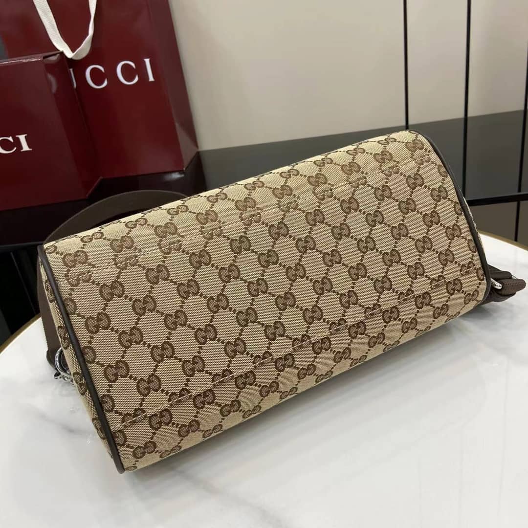 Gucci GG Canvas Small Duffle Bag Beige Brown_6_160438 Gucci GG Canvas Small Duffle Bag Beige Brown