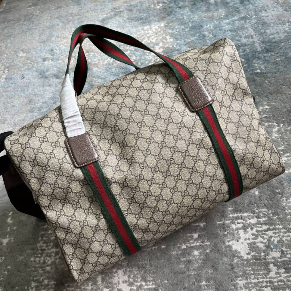 Gucci GG Supreme Fabric Medium Duffle Bag Brown_2_160548 Gucci GG Supreme Fabric Medium Duffle Bag Brown