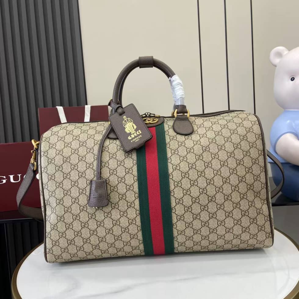 Gucci Savoy Canvas Medium Duffle Bag Beige 834460_10_160658 Gucci Savoy Canvas Medium Duffle Bag Beige 834460