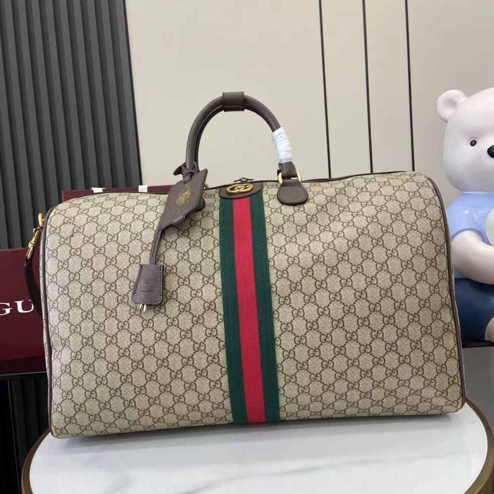 Gucci Savoy Canvas Large Duffle Bag Beige 834458_10_160668 Gucci Savoy Canvas Large Duffle Bag Beige 834458
