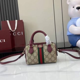 Gucci Ophidia Canvas Mini Red Brown Boston Bag
