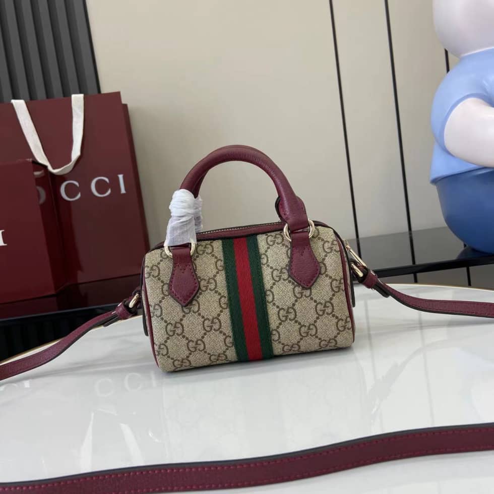 Gucci Ophidia Canvas Mini Red Brown Boston Bag_1_160718 Gucci Ophidia Canvas Mini Red Brown Boston Bag