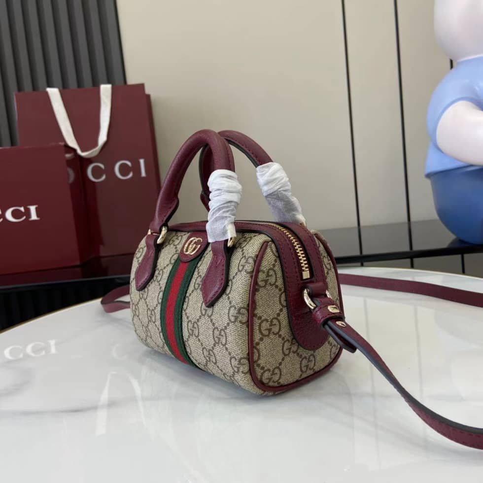 Gucci Ophidia Canvas Mini Red Brown Boston Bag_2_160718 Gucci Ophidia Canvas Mini Red Brown Boston Bag
