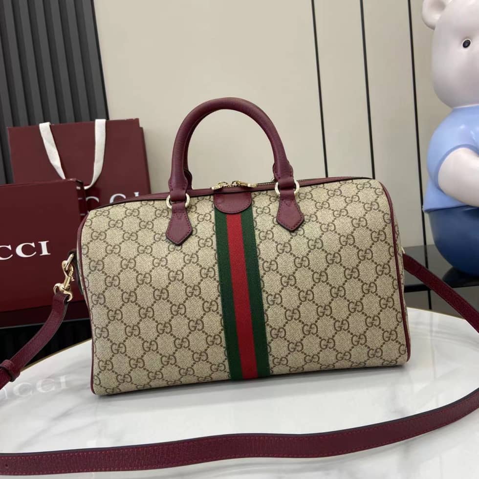 Gucci Ophidia Canvas Large Red Brown Boston Bag_1_160738 Gucci Ophidia Canvas Large Red Brown Boston Bag
