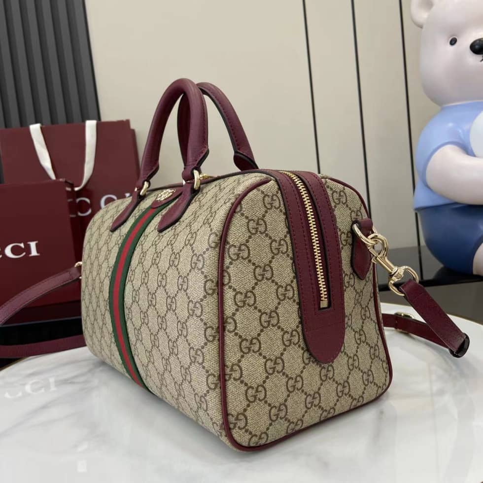 Gucci Ophidia Canvas Large Red Brown Boston Bag_2_160738 Gucci Ophidia Canvas Large Red Brown Boston Bag