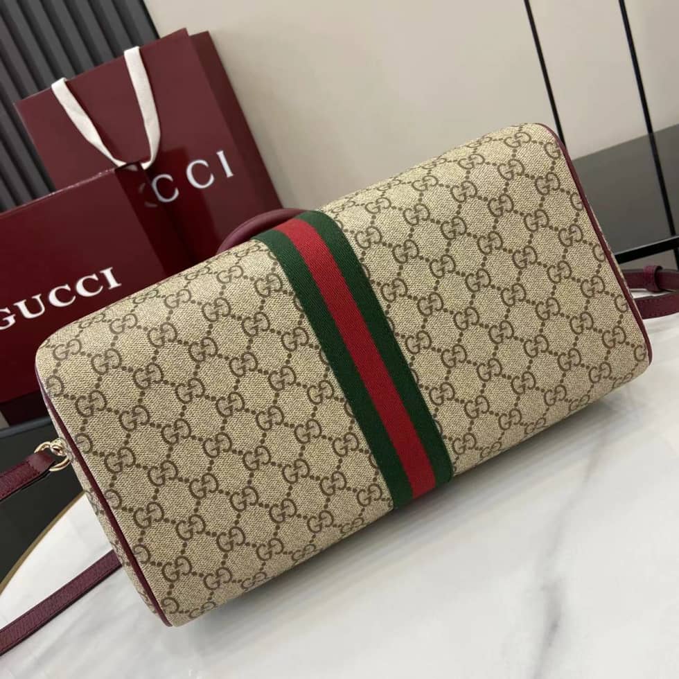 Gucci Ophidia Canvas Large Red Brown Boston Bag_3_160738 Gucci Ophidia Canvas Large Red Brown Boston Bag