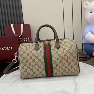 Gucci Ophidia Canvas Large Brown Boston Bag