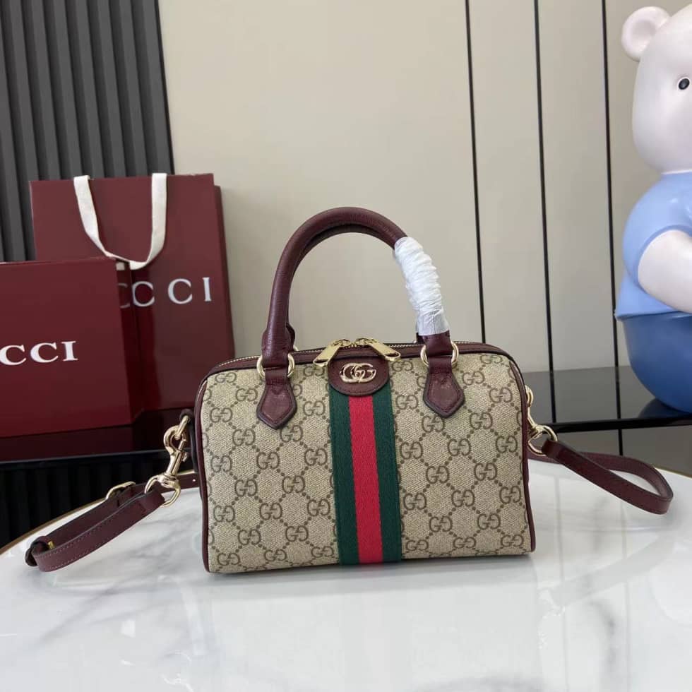 Gucci Ophidia Canvas Small Brown Red Boston Bag_10_160758 Gucci Ophidia Canvas Small Brown Red Boston Bag