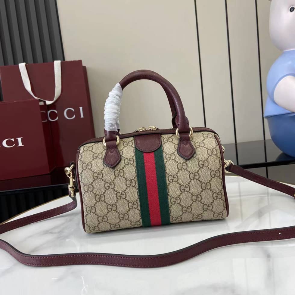 Gucci Ophidia Canvas Small Brown Red Boston Bag_1_160758 Gucci Ophidia Canvas Small Brown Red Boston Bag
