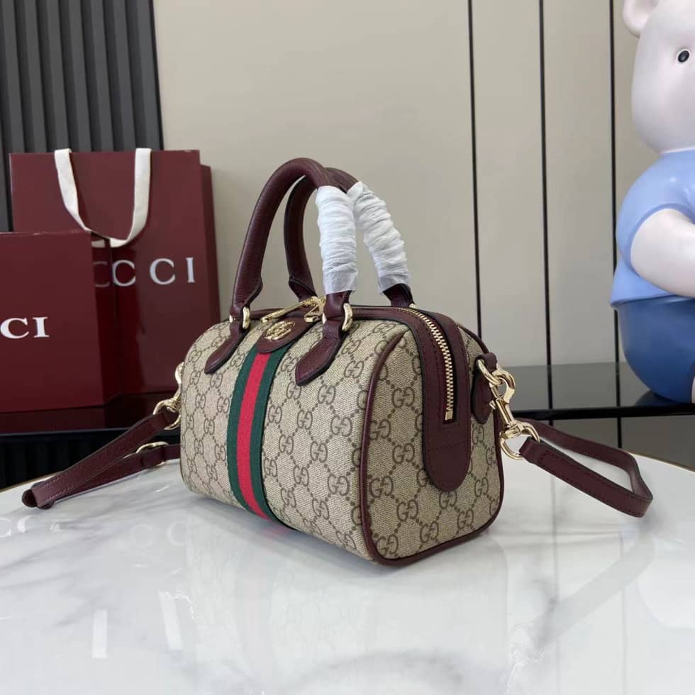 Gucci Ophidia Canvas Small Brown Red Boston Bag_2_160758 Gucci Ophidia Canvas Small Brown Red Boston Bag