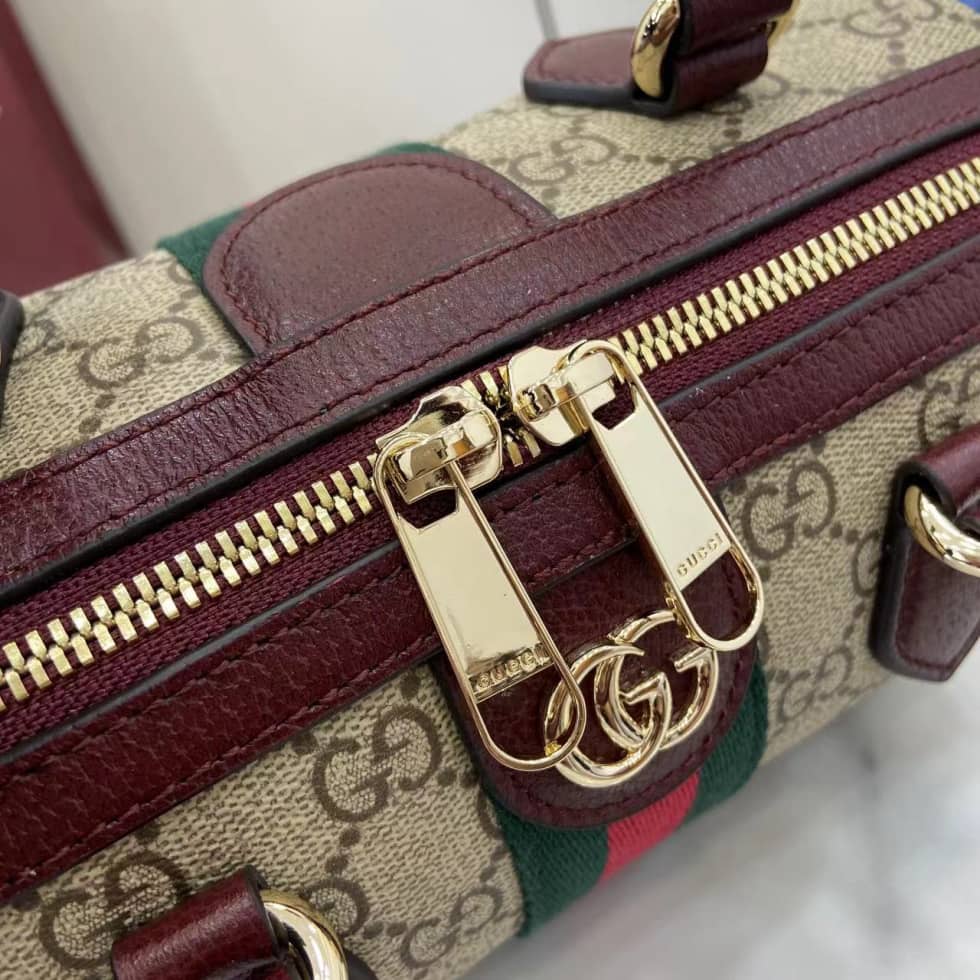 Gucci Ophidia Canvas Small Brown Red Boston Bag_7_160758 Gucci Ophidia Canvas Small Brown Red Boston Bag