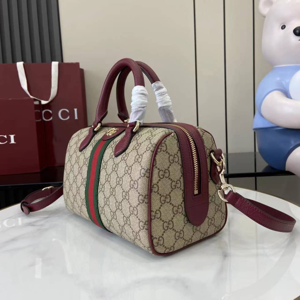 Gucci Ophidia Canvas Medium Brown Red Boston Bag_2_160778 Gucci Ophidia Canvas Medium Brown Red Boston Bag