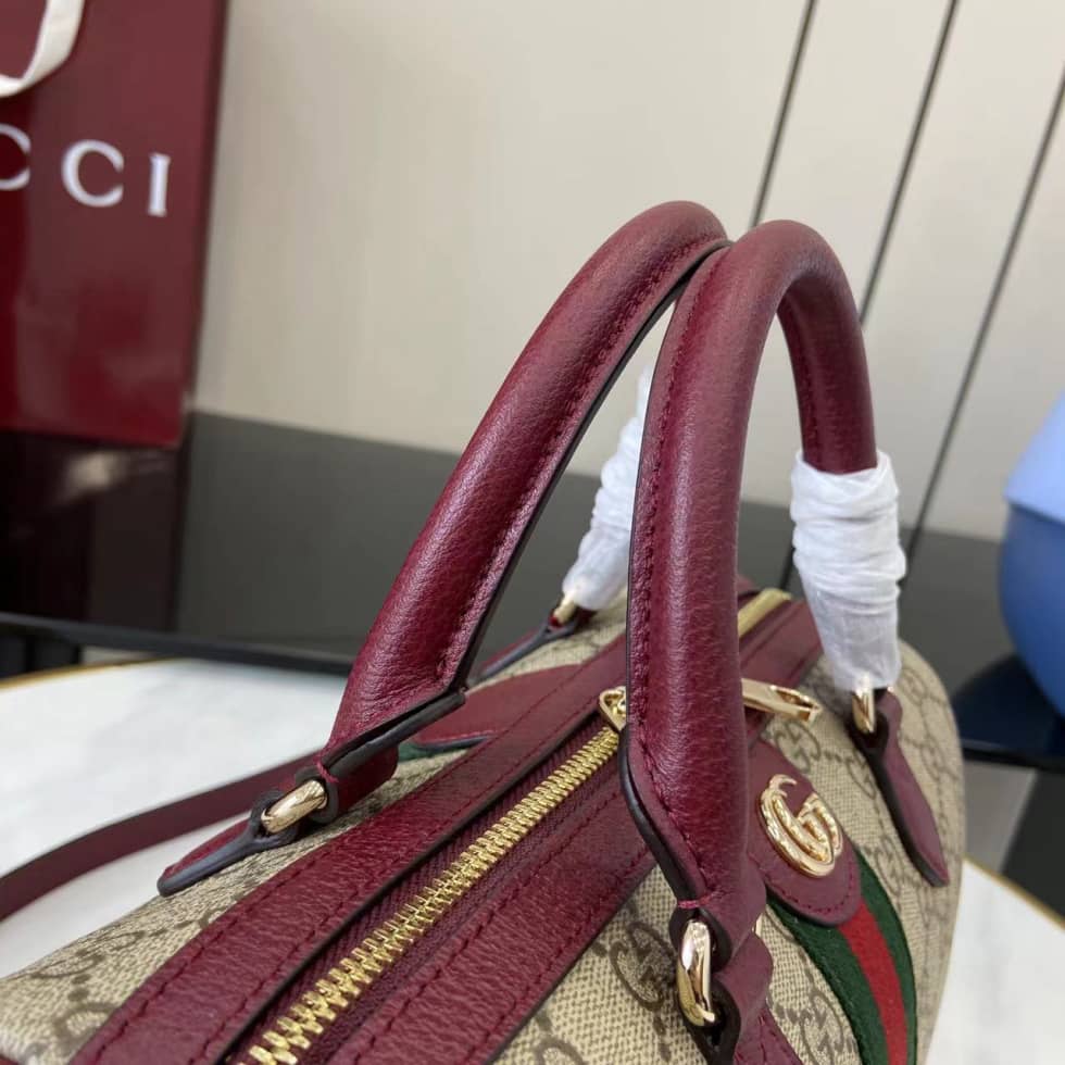 Gucci Ophidia Canvas Medium Brown Red Boston Bag_3_160778 Gucci Ophidia Canvas Medium Brown Red Boston Bag
