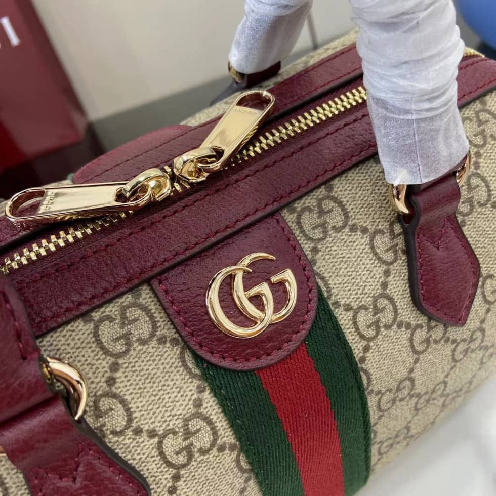 Gucci Ophidia Canvas Medium Brown Red Boston Bag_5_160778 Gucci Ophidia Canvas Medium Brown Red Boston Bag