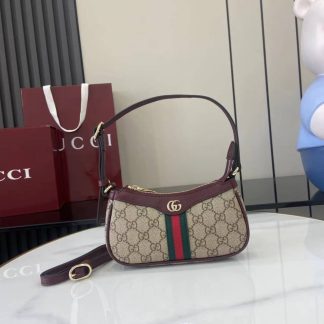 Gucci Ophidia Canvas Mini Red Brown Shoulder Bag