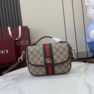 Gucci Ophidia Small Brown Red Top Handle Bag