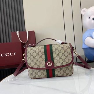 Gucci Ophidia Medium Brown Red Top Handle Bag