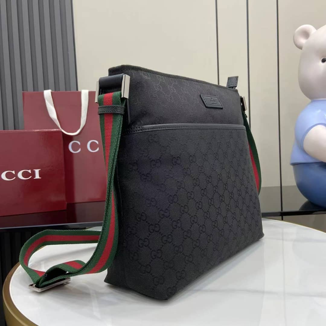 Gucci Mens GG Medium Black Messenger Bag 189751_2_160988 Gucci Mens GG Medium Black Messenger Bag 189751