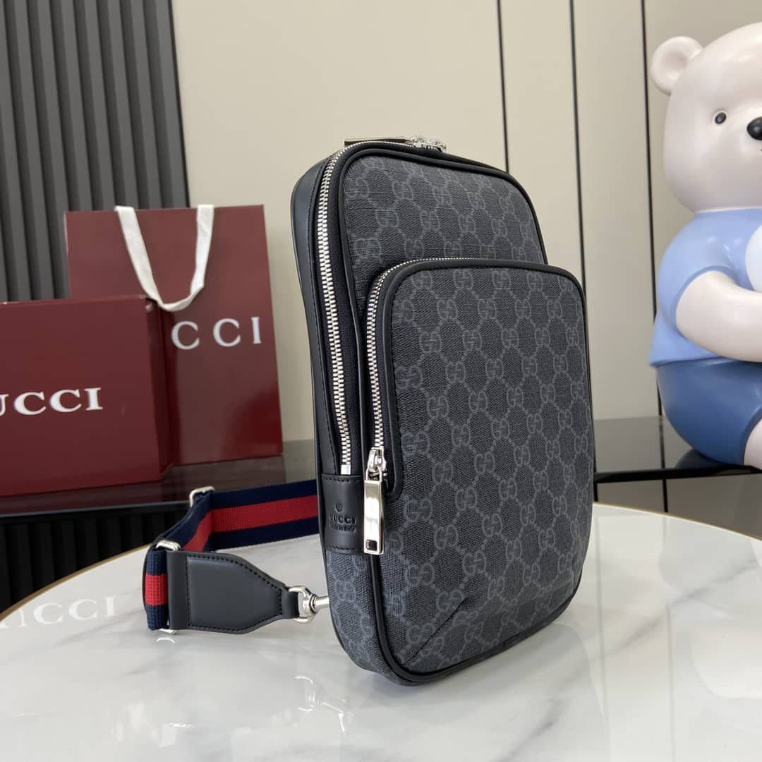 Gucci Mens GG Supreme Small Black Sling Bag_1_161098 Gucci Mens GG Supreme Small Black Sling Bag