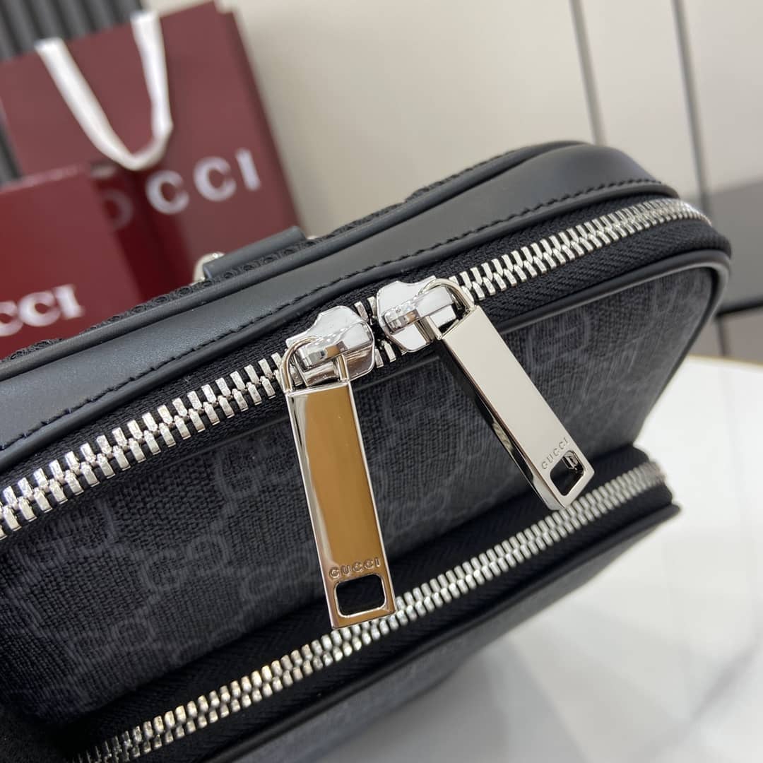 Gucci Mens GG Supreme Small Black Sling Bag_3_161098 Gucci Mens GG Supreme Small Black Sling Bag