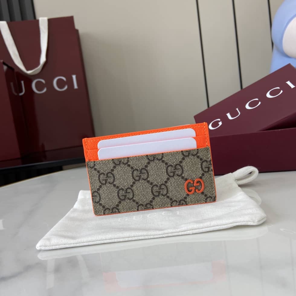 Gucci Mens Supreme Beige Orange Card Case 768248_10_161408 Gucci Mens Supreme Beige Orange Card Case 768248