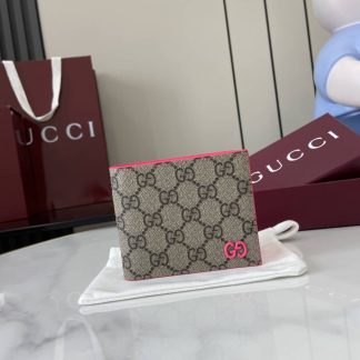 Gucci Bifold GG Supreme Small Brown Pink Wallet