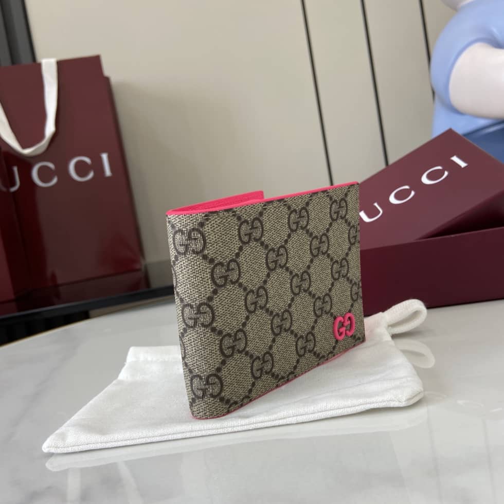 Gucci Bifold GG Supreme Small Brown Pink Wallet_1_161458 Gucci Bifold GG Supreme Small Brown Pink Wallet