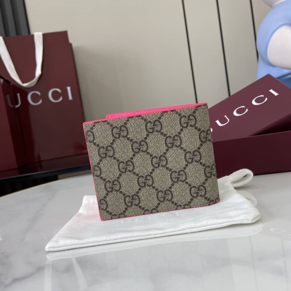 Gucci Bifold GG Supreme Small Brown Pink Wallet_2_161458 Gucci Bifold GG Supreme Small Brown Pink Wallet
