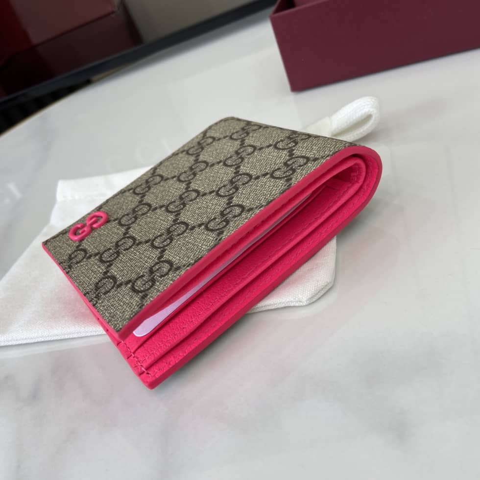 Gucci Bifold GG Supreme Small Brown Pink Wallet_3_161458 Gucci Bifold GG Supreme Small Brown Pink Wallet