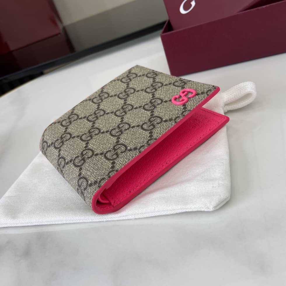 Gucci Bifold GG Supreme Small Brown Pink Wallet_4_161458 Gucci Bifold GG Supreme Small Brown Pink Wallet