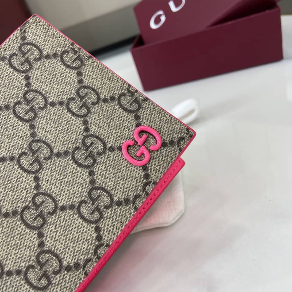 Gucci Bifold GG Supreme Small Brown Pink Wallet_5_161458 Gucci Bifold GG Supreme Small Brown Pink Wallet