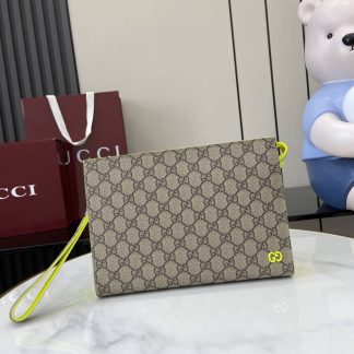 Gucci Mens Supreme Medium Brown Green Clutch