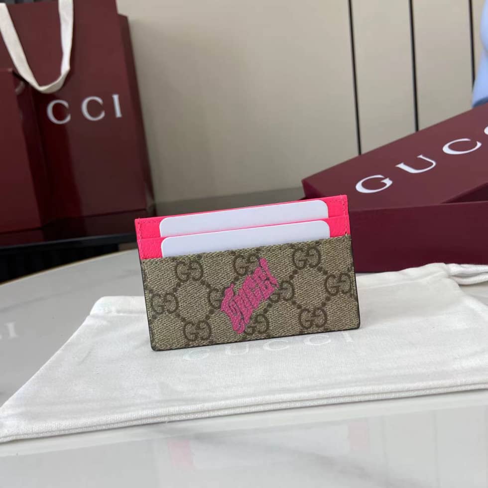 Gucci GG Small Brown Pink Card Case 835322_1_161517 Gucci GG Small Brown Pink Card Case 835322