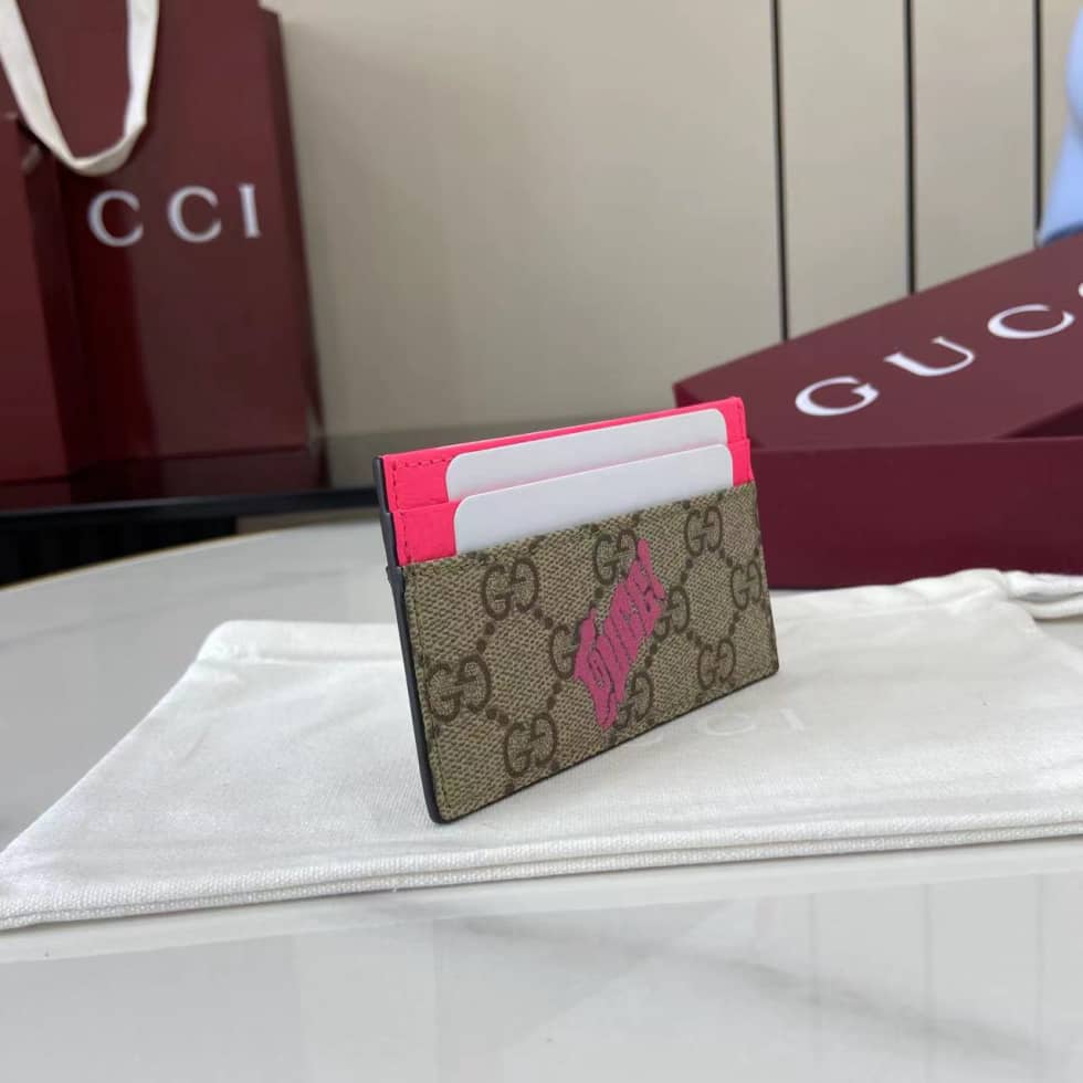 Gucci GG Small Brown Pink Card Case 835322_2_161517 Gucci GG Small Brown Pink Card Case 835322
