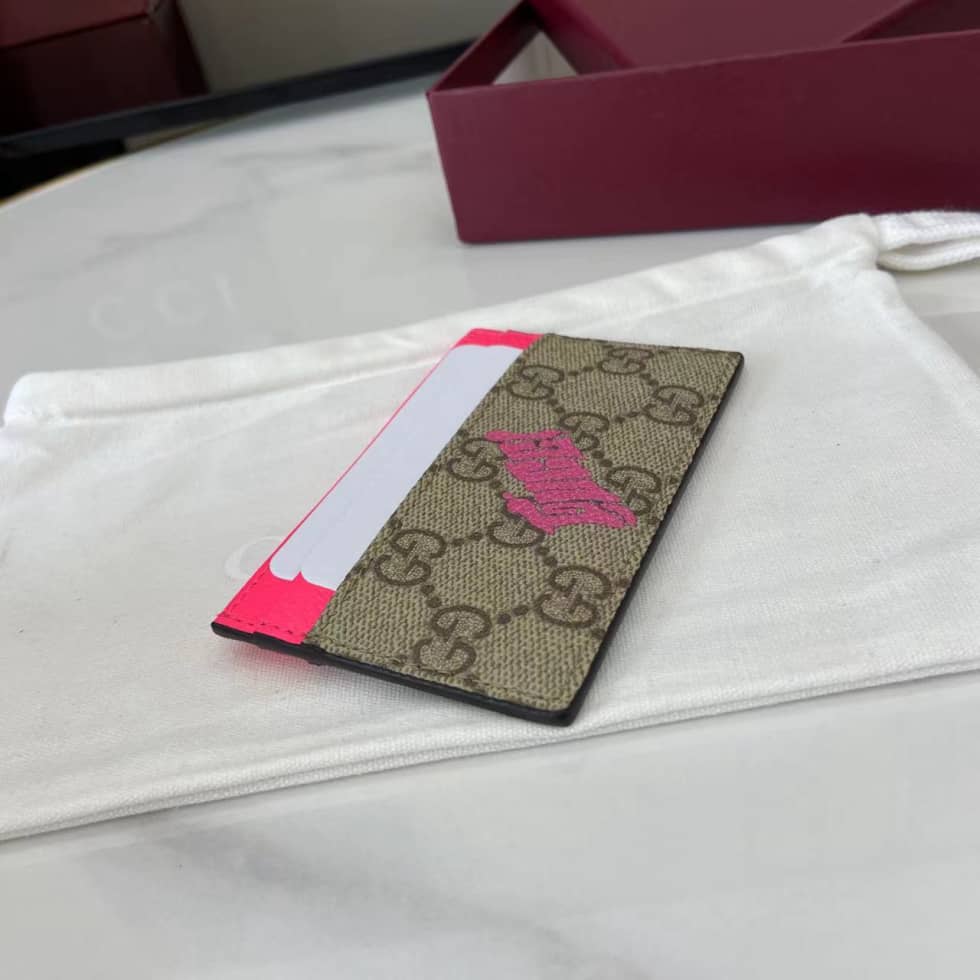 Gucci GG Small Brown Pink Card Case 835322_3_161517 Gucci GG Small Brown Pink Card Case 835322