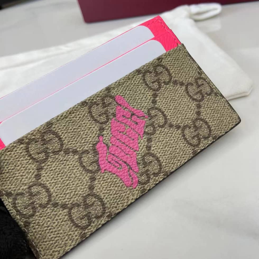 Gucci GG Small Brown Pink Card Case 835322_4_161517 Gucci GG Small Brown Pink Card Case 835322