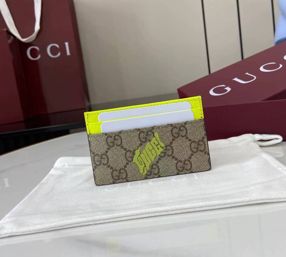 Gucci GG Small Brown Green Card Case 835322_10_161527 Gucci GG Small Brown Green Card Case 835322