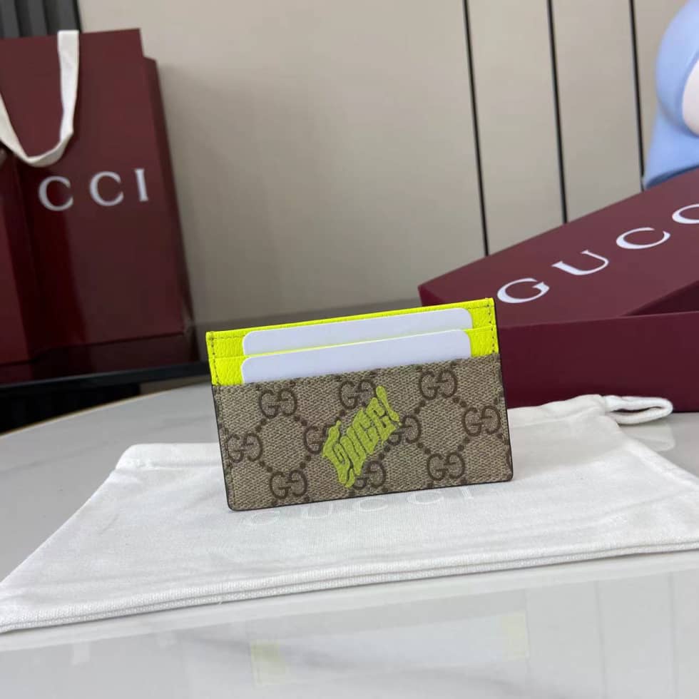 Gucci GG Small Brown Green Card Case 835322_1_161527 Gucci GG Small Brown Green Card Case 835322