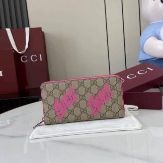 Gucci GG Brown Pink Mens Zip Wallet 835324