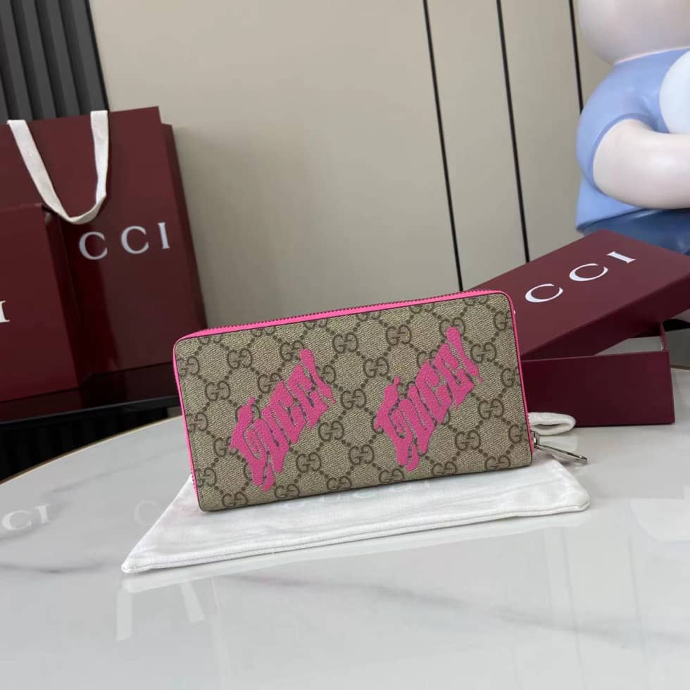 Gucci GG Brown Pink Mens Zip Wallet 835324_1_161537 Gucci GG Brown Pink Mens Zip Wallet 835324