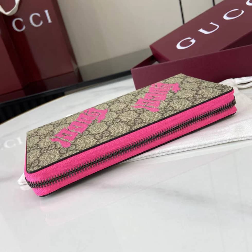 Gucci GG Brown Pink Mens Zip Wallet 835324_3_161537 Gucci GG Brown Pink Mens Zip Wallet 835324