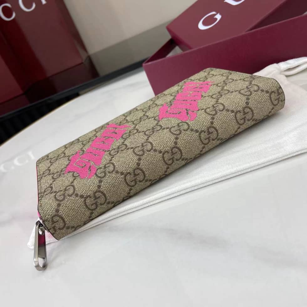 Gucci GG Brown Pink Mens Zip Wallet 835324_4_161537 Gucci GG Brown Pink Mens Zip Wallet 835324
