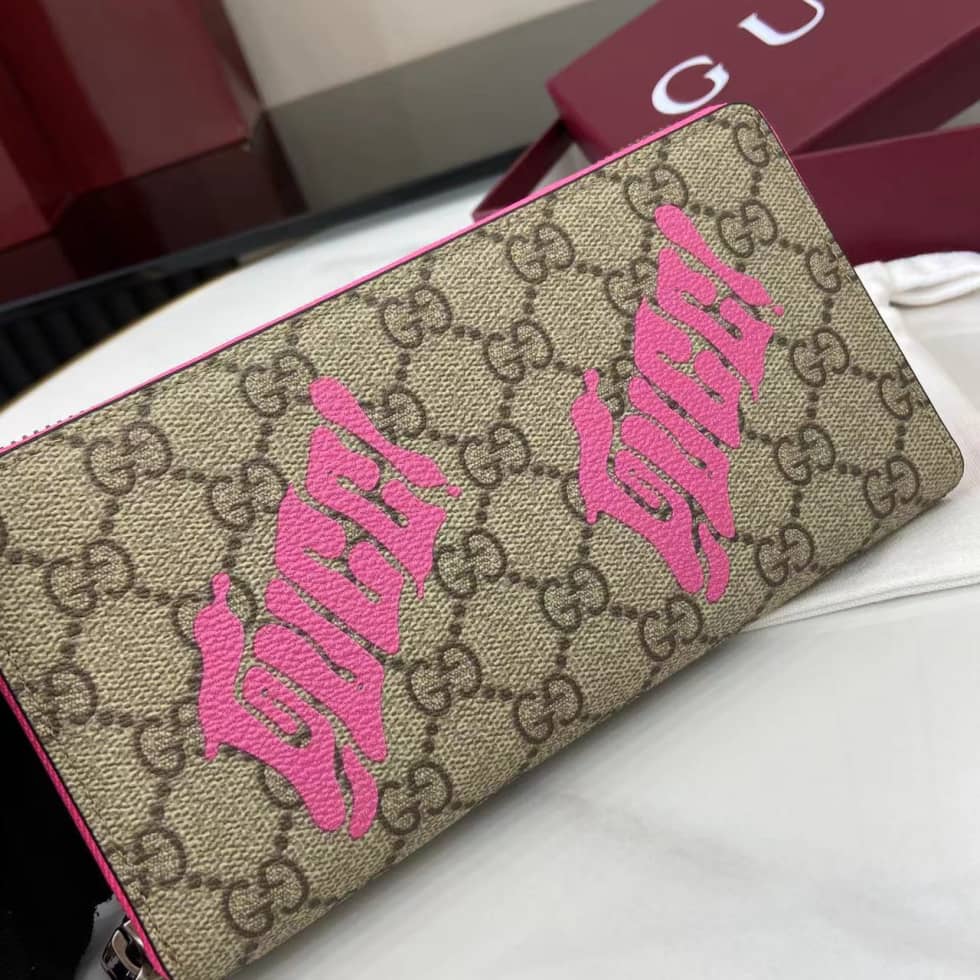 Gucci GG Brown Pink Mens Zip Wallet 835324_5_161537 Gucci GG Brown Pink Mens Zip Wallet 835324