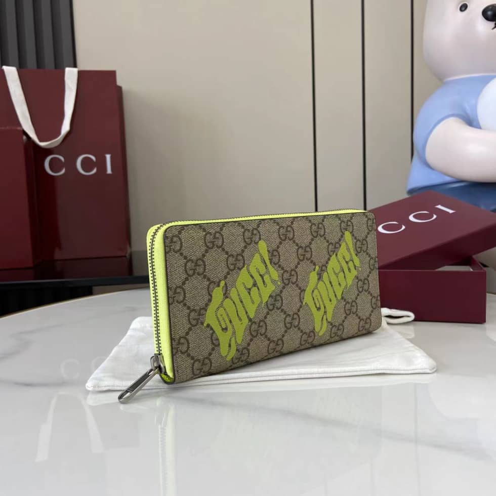 Gucci GG Brown Green Mens Zip Wallet 835324_2_161547 Gucci GG Brown Green Mens Zip Wallet 835324