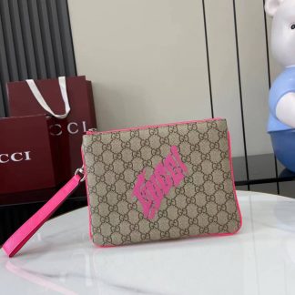 Gucci GG Small Brown Pink Mens Clutch 838753
