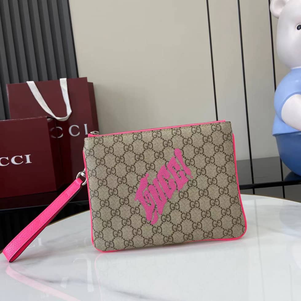 Gucci GG Small Brown Pink Mens Clutch 838753_10_161557 Gucci GG Small Brown Pink Mens Clutch 838753