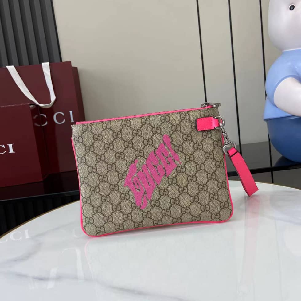 Gucci GG Small Brown Pink Mens Clutch 838753_1_161557 Gucci GG Small Brown Pink Mens Clutch 838753