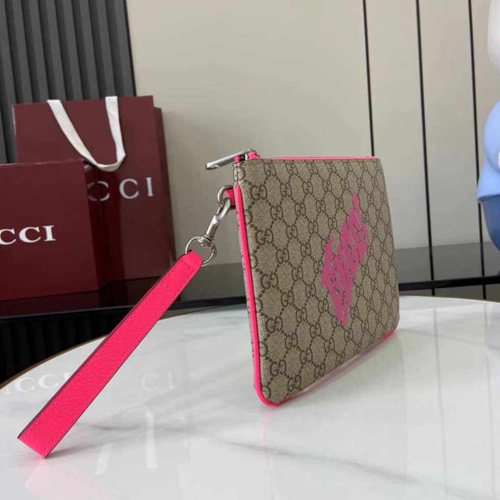 Gucci GG Small Brown Pink Mens Clutch 838753_2_161557 Gucci GG Small Brown Pink Mens Clutch 838753