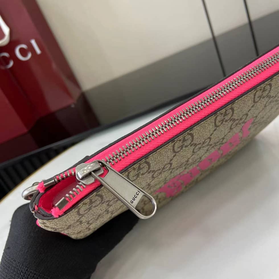 Gucci GG Small Brown Pink Mens Clutch 838753_6_161557 Gucci GG Small Brown Pink Mens Clutch 838753