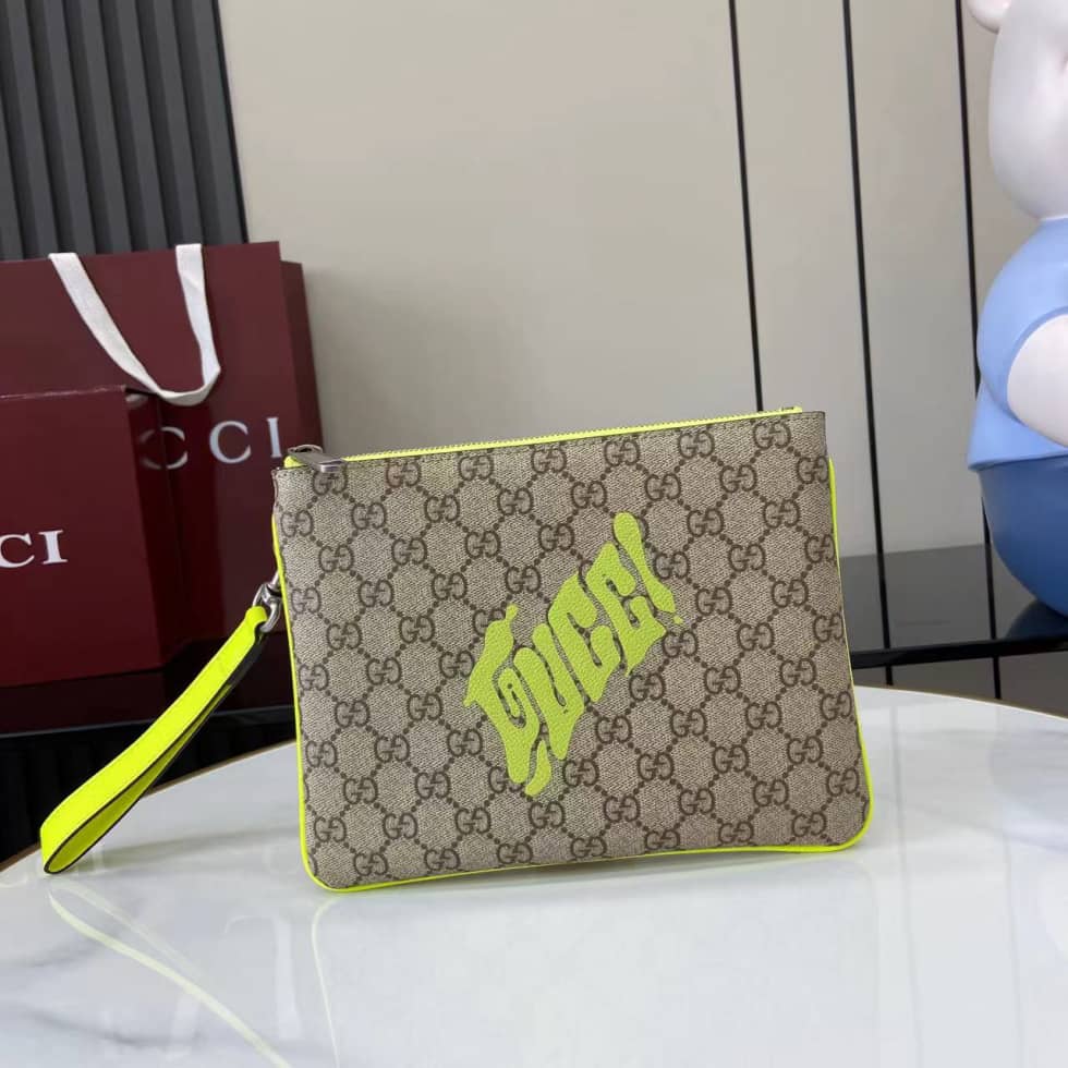 Gucci GG Small Brown Green Mens Clutch 838753_10_161567 Gucci GG Small Brown Green Mens Clutch 838753